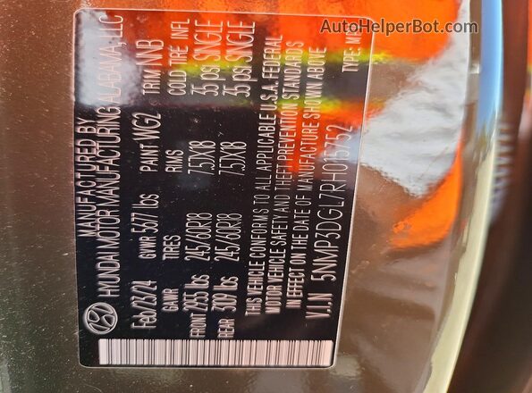5NMP3DGL7RH015752 2024 HYUNDAI SANTA Green VIN sticker view