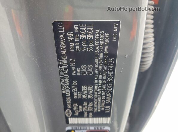 5NMP3DGL8SH074735 2025 HYUNDAI SANTA Gray Vista de la etiqueta del VIN