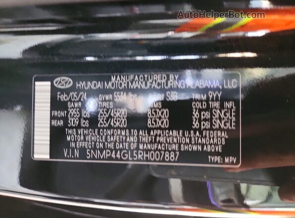 5NMP44GL5RH007887 2024 HYUNDAI SANTA Black Widok wnętrza 360 stopni