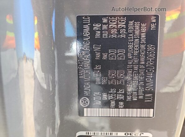5NMP44GL7RH065189 2024 HYUNDAI SANTA Gray Панорамний вид салону 360°