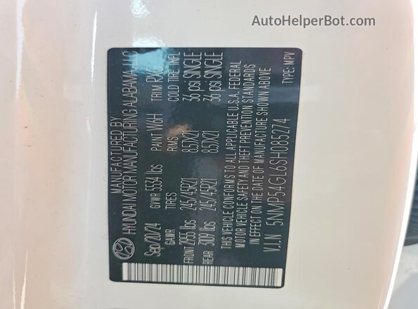 5NMP54GL6SH085274 2025 HYUNDAI SANTA White 