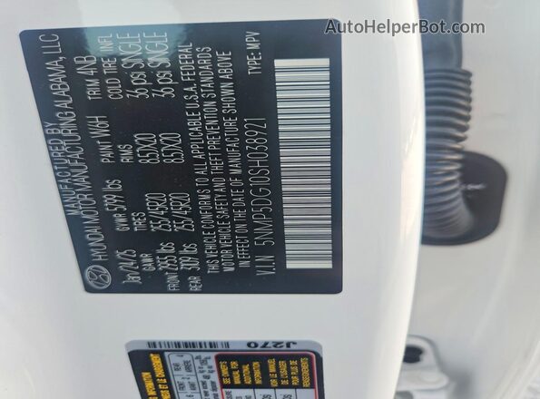 5NMP5DG10SH038921 2025 HYUNDAI SANTA White VIN կոդի պիտակի տեսք