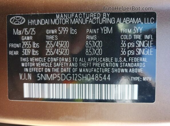 5NMP5DG12SH048544 2025 HYUNDAI SANTA Brown VIN sticker view