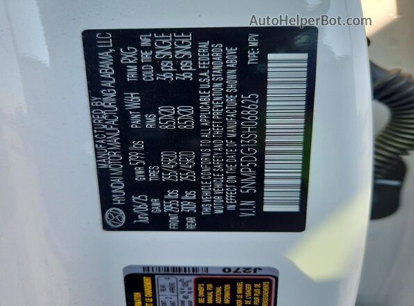 5NMP5DG13SH068625 2025 HYUNDAI SANTA White VIN sticker view