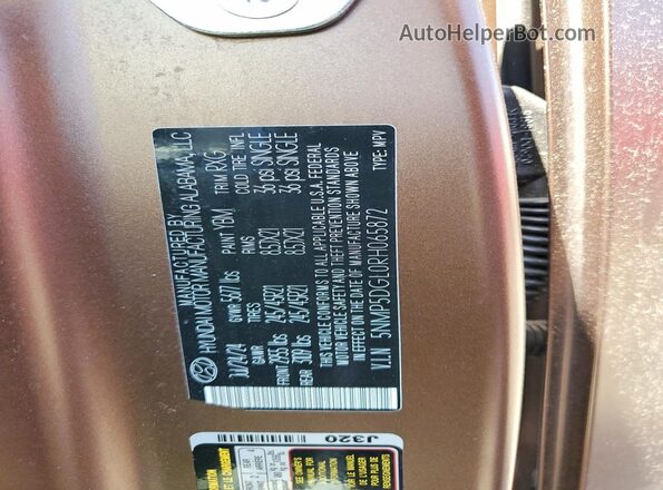 5NMP5DGL0RH065872 2024 HYUNDAI SANTA Brown VIN կոդի պիտակի տեսք