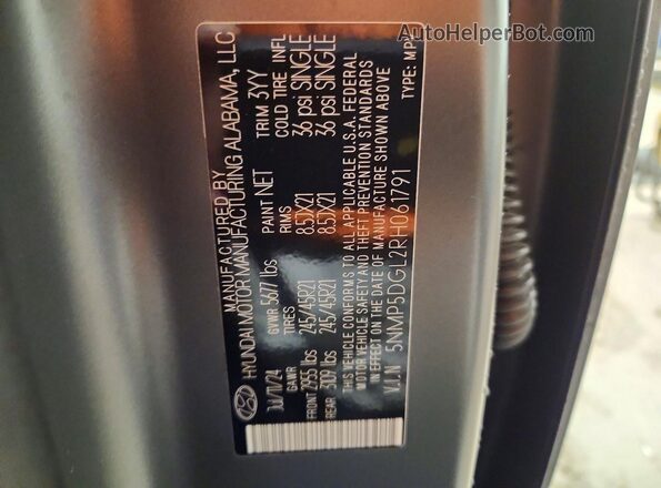 5NMP5DGL2RH061791 2024 HYUNDAI SANTA Gray Widok wnętrza 360 stopni