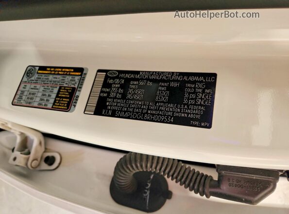 5NMP5DGL8RH009534 2024 HYUNDAI SANTA White VIN sticker view