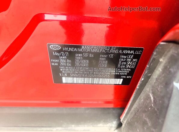 5NMS14AJ0MH365255 2021 HYUNDAI SANTA Red 