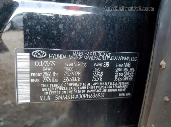5NMS14AJ0PH636951 2023 HYUNDAI SANTA Black Widok naklejki z numerem VIN