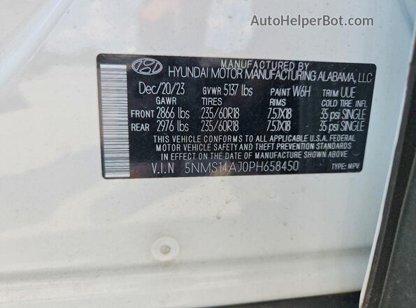 5NMS14AJ0PH658450 2023 HYUNDAI SANTA White Widok naklejki z numerem VIN