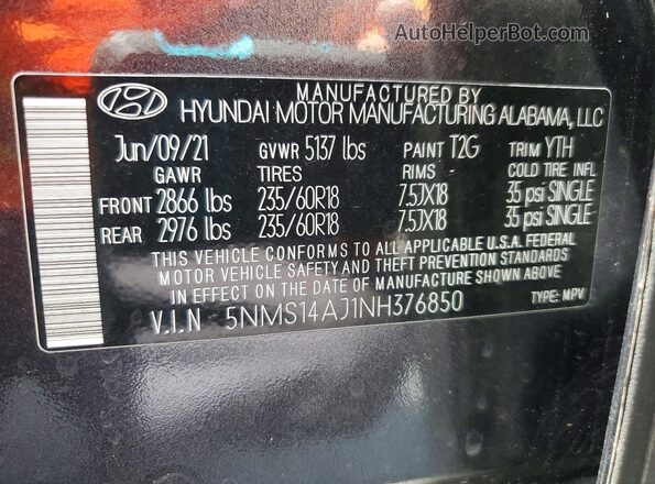 5NMS14AJ1NH376850 2022 HYUNDAI SANTA Black VIN sticker view