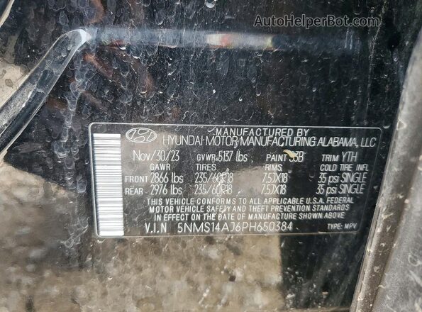 5NMS14AJ6PH650384 2023 HYUNDAI SANTA Black VIN კოდის სტიკერის ხედი