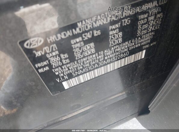 5NMS1DAJ0MH322860 2021 HYUNDAI SANTA FE Gray Vista del compartimento del motor