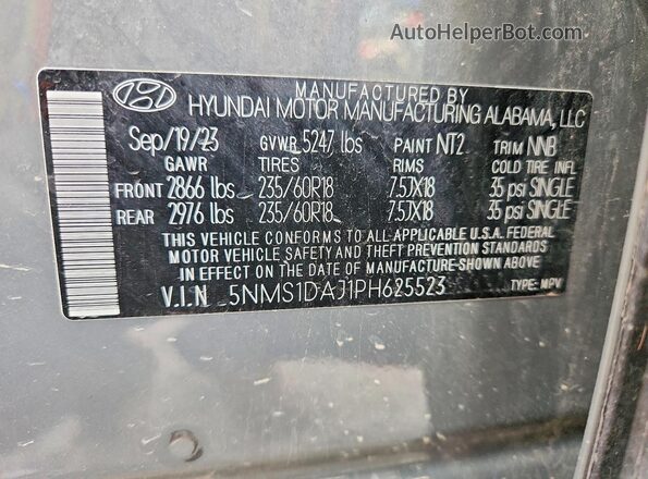 5NMS1DAJ1PH625523 2023 HYUNDAI SANTA Gray Սալոնի 360 աստիճան տեսք