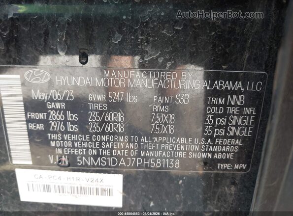 5NMS1DAJ7PH581138 2023 HYUNDAI SANTA FE Black Vista del compartimento del motor