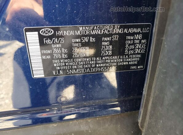 5NMS1DAJXPH557433 2023 HYUNDAI SANTA Blue VIN կոդի պիտակի տեսք