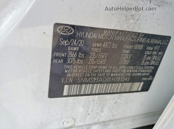 5NMS23AD0LH283543 2020 HYUNDAI SANTA White Սալոնի 360 աստիճան տեսք