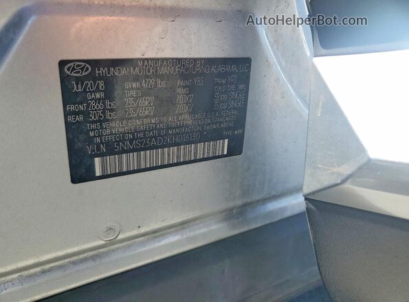 5NMS23AD2KH016130 2019 HYUNDAI SANTA Silver Widok komory silnika