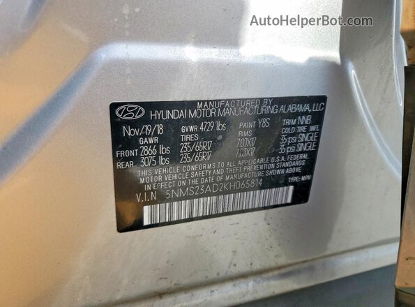 5NMS23AD2KH065814 2019 HYUNDAI SANTA Gray Вид підкапотного простору