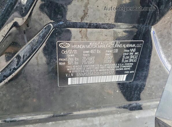 5NMS23AD2LH289327 2020 HYUNDAI SANTA Black VIN sticker view