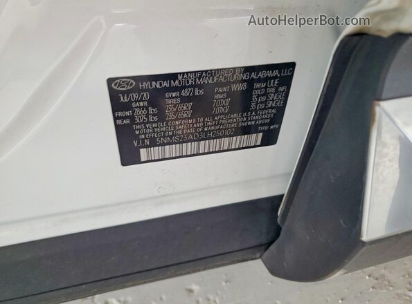 5NMS23AD3LH250102 2020 HYUNDAI SANTA White VIN կոդի պիտակի տեսք