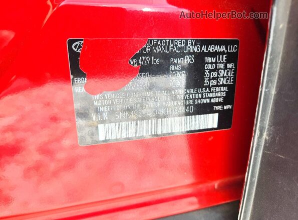 5NMS23AD4KH134440 2019 HYUNDAI SANTA Red ძრავის განყოფილების ხედი