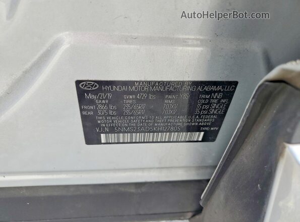 5NMS23AD5KH127805 2019 HYUNDAI SANTA Silver Вид наклейки з VIN-кодом