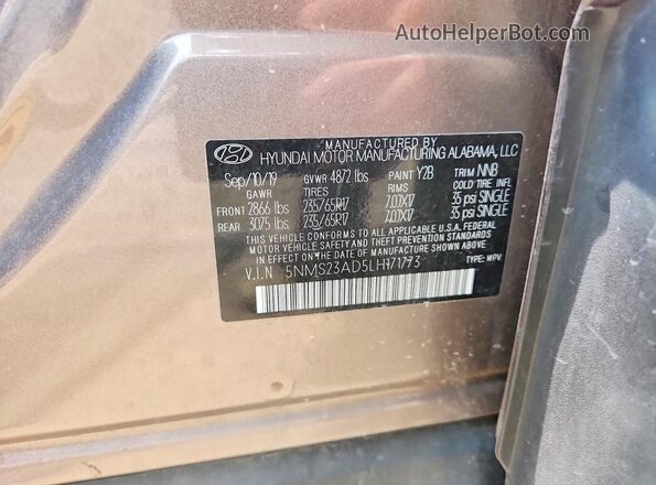 5NMS23AD5LH171773 2020 HYUNDAI SANTA Brown VIN კოდის სტიკერის ხედი