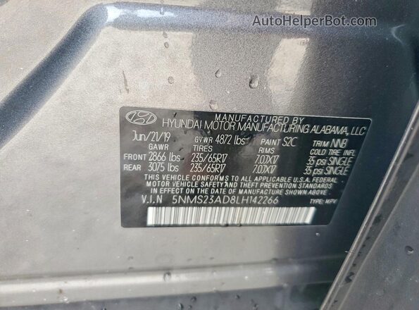 5NMS23AD8LH142266 2020 HYUNDAI SANTA Серый Панорамный вид салона 360°