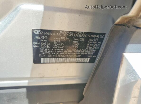 5NMS23AD9KH099989 2019 HYUNDAI SANTA Gray Vista del compartimento del motor
