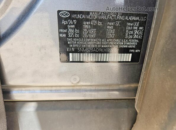 5NMS23AD9KH116516 2019 HYUNDAI SANTA Tan Widok wnętrza 360 stopni