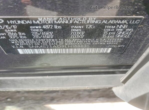 5NMS23AD9LH188835 2020 HYUNDAI SANTA Gray VIN კოდის სტიკერის ხედი