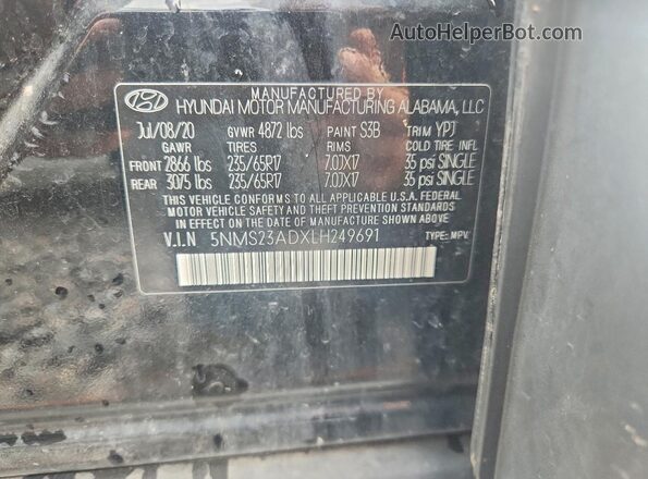 5NMS23ADXLH249691 2020 HYUNDAI SANTA Black Widok komory silnika
