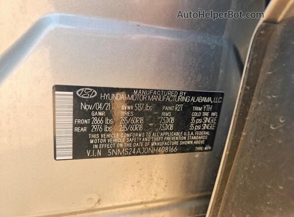 5NMS24AJ0NH408166 2022 HYUNDAI SANTA Silver Սալոնի 360 աստիճան տեսք