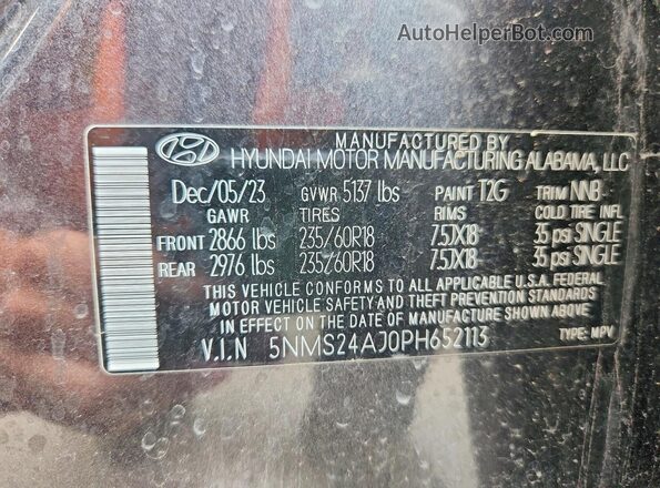 5NMS24AJ0PH652113 2023 HYUNDAI SANTA Charcoal VIN sticker view