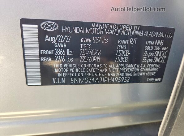 5NMS24AJ1PH495952 2023 HYUNDAI SANTA Silver Engine compartment view