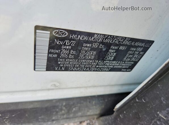 5NMS24AJ1PH525967 2023 HYUNDAI SANTA White Widok naklejki z numerem VIN
