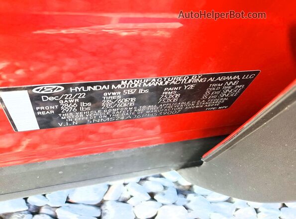 5NMS24AJ6PH539007 2023 HYUNDAI SANTA Red Vista de la etiqueta del VIN