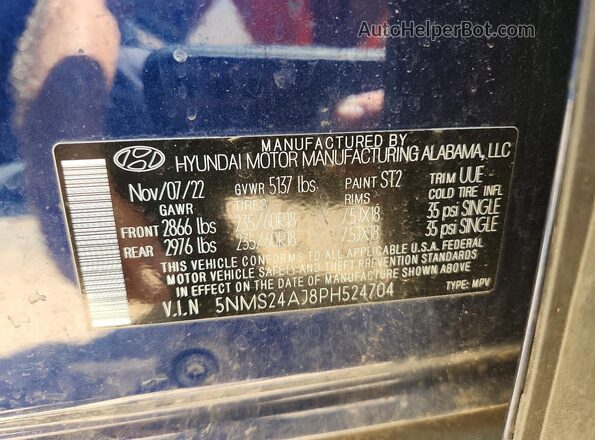 5NMS24AJ8PH524704 2023 HYUNDAI SANTA Blue Widok wnętrza 360 stopni