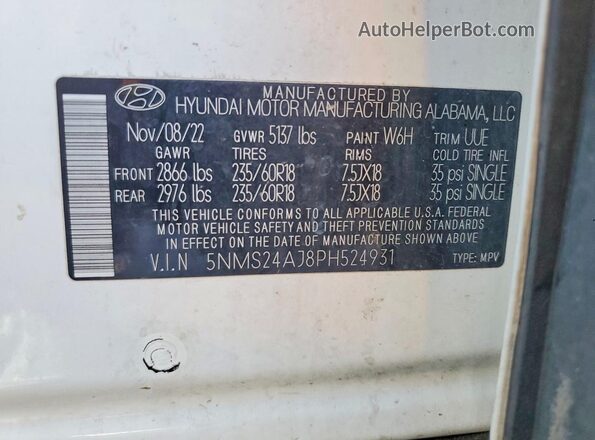 5NMS24AJ8PH524931 2023 HYUNDAI SANTA White Вид підкапотного простору