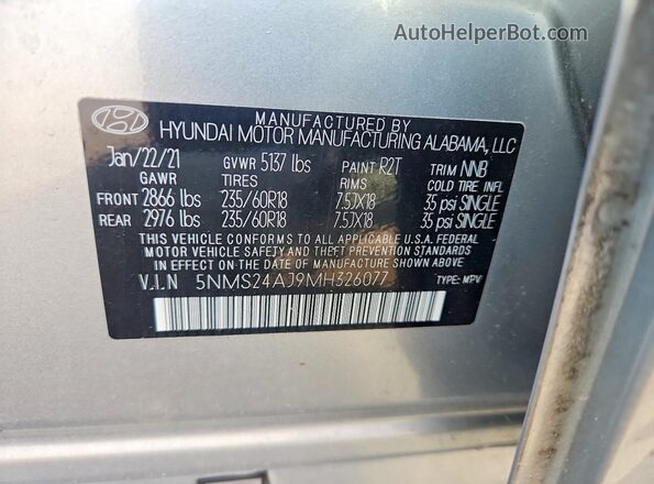 5NMS24AJ9MH326077 2021 HYUNDAI SANTA Silver Vista del compartimento del motor