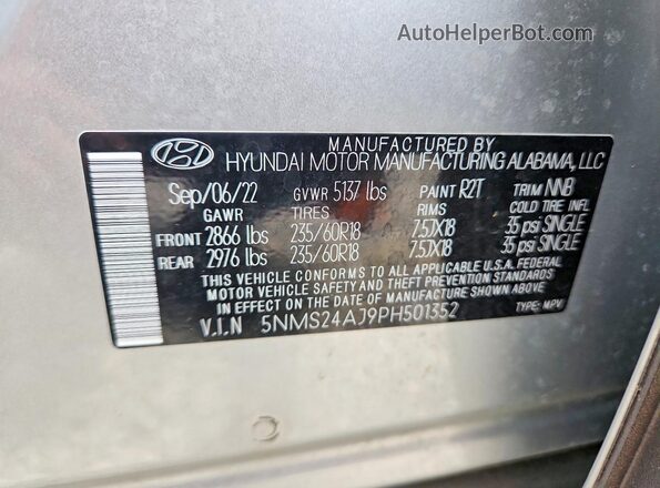5NMS24AJ9PH501352 2023 HYUNDAI SANTA Gray Սալոնի 360 աստիճան տեսք