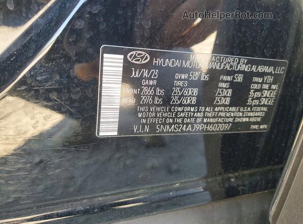 5NMS24AJ9PH602097 2023 HYUNDAI SANTA Black Widok naklejki z numerem VIN