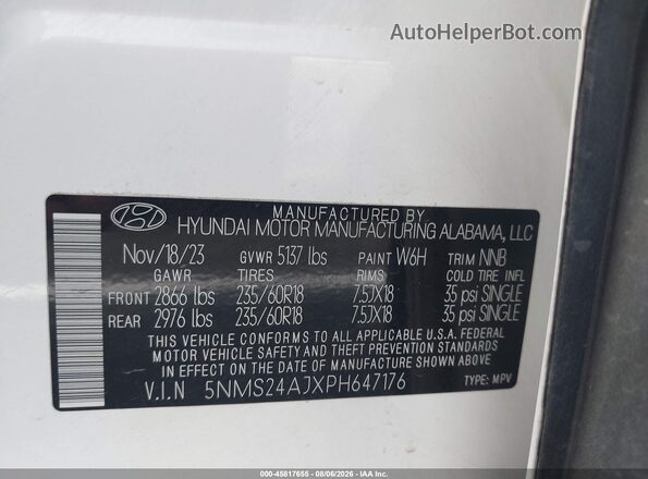 5NMS24AJXPH647176 2023 HYUNDAI SANTA FE White Вид підкапотного простору