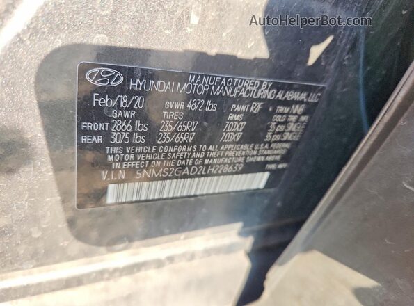 5NMS2CAD2LH228639 2020 HYUNDAI SANTA Gray Engine compartment view