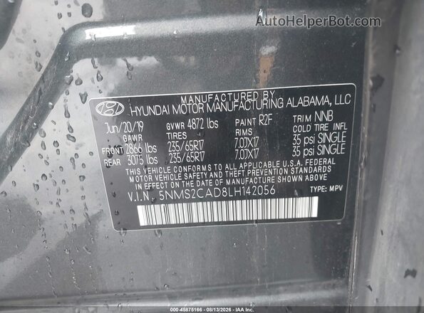 5NMS2CAD8LH142056 2020 HYUNDAI SANTA FE Gray Вид підкапотного простору