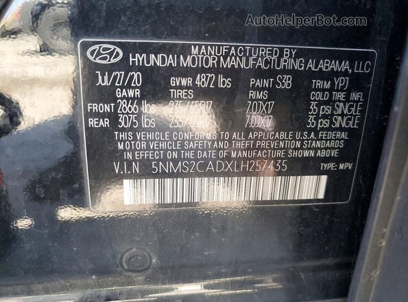 5NMS2CADXLH257435 2020 HYUNDAI SANTA Black Widok naklejki z numerem VIN