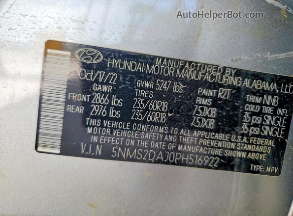 5NMS2DAJ0PH516922 2023 HYUNDAI SANTA Silver Вид наклейки з VIN-кодом