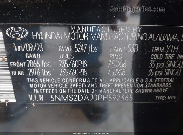5NMS2DAJ0PH592365 2023 HYUNDAI SANTA FE Black Engine compartment view