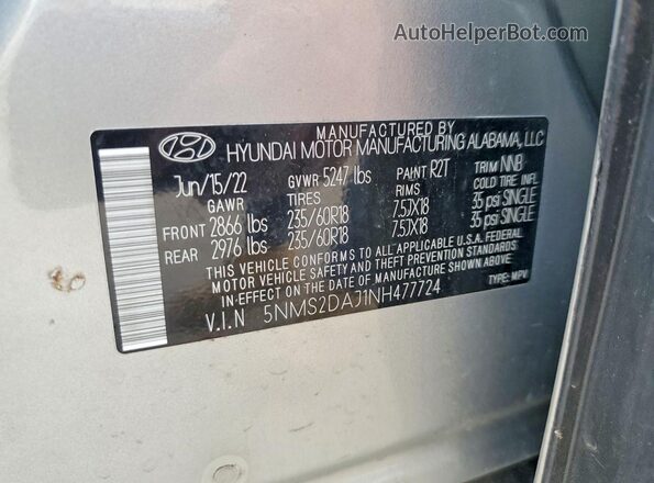 5NMS2DAJ1NH477724 2022 HYUNDAI SANTA Silver 360 interior view